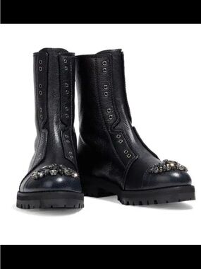 Jimmy Choo shoes Hatcher Crystal-Embellished Combat calf Boots block heels